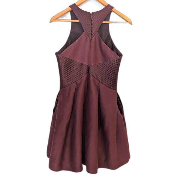 Halston Heritage | Cotton & Silk Syrah Burgundy Stripe Seam Mini Dress | Size 8 - Picture 10 of 15